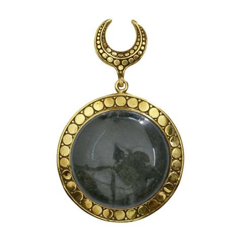 Sattel vergoldet Anhänger Teller mit goldenem Obsidian Stein
