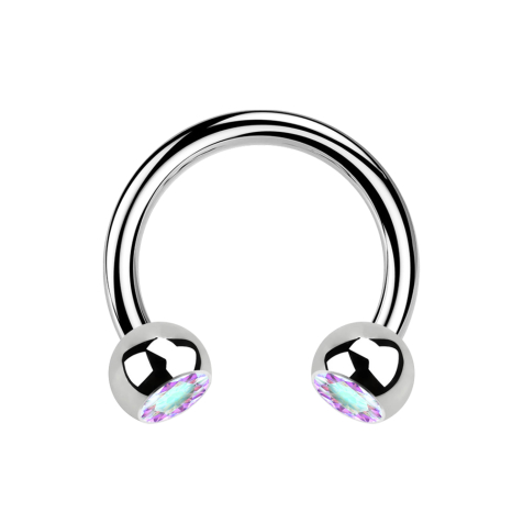Micro Circular Barbell argent avec deux boules de cristal multicolore