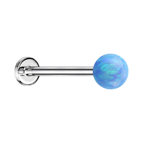 Micro Labret argenté avec boule opale bleu clair