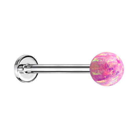 Micro labret argenté avec boule opale rose