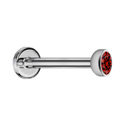 Micro Labret Innengewinde silber mit Halbkugel Kristall rot