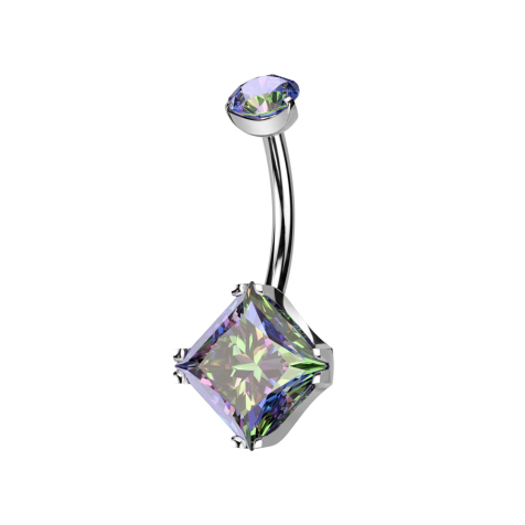 Banana filettatura interna argento cristallo rotondo scuro multicolore incastonato e cristallo quadrato scuro multicolore incastonato