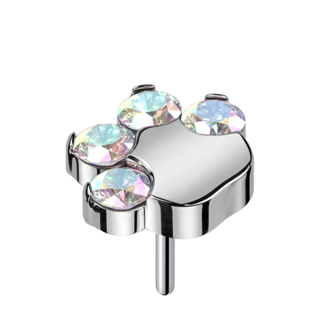 Threadless silver paw with multicolored crystals