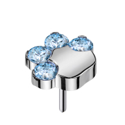 Paw senza filettatura argento con cristalli acquamarina