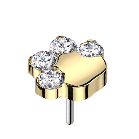 Threadless gold-plated paw with crystals, silver