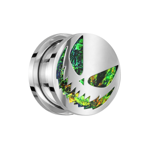 Flesh Plug silber Opal Glitter mit Halloween Lächeln