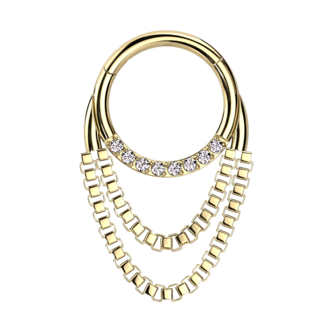 Micro anneau segment pliable doré front cristaux argent pendentif deux chaînes