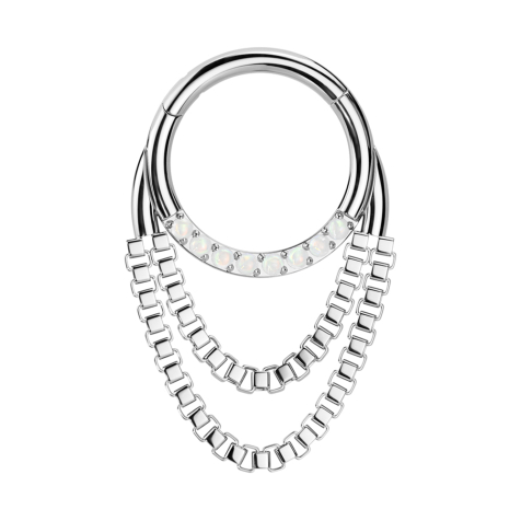 Micro segment ring hinged silver front opals silver pendant two chains