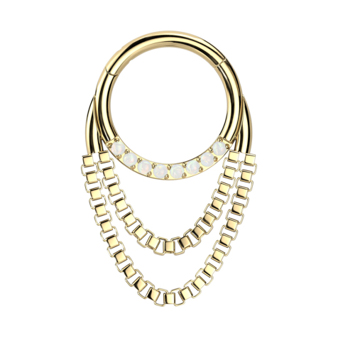 Micro anneau segment pliable doré front opales argent pendentif deux chaînes