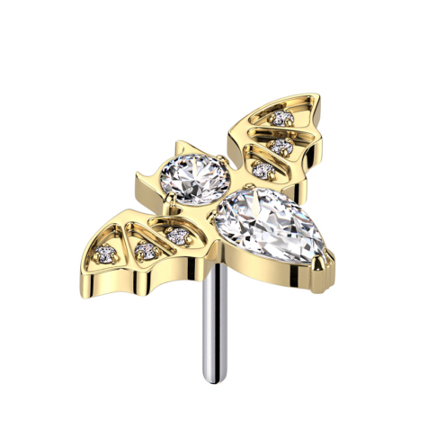 Threadless bat gold-plated crystals silver