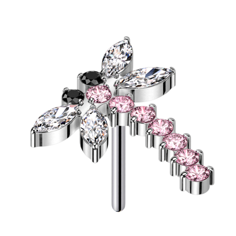 Threadless Libella argento cristalli rosa