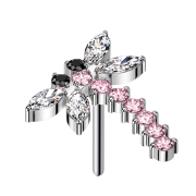 Libellule sans filet argent cristaux rose