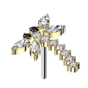 Libellule sans filetage, cristaux dorés, argent