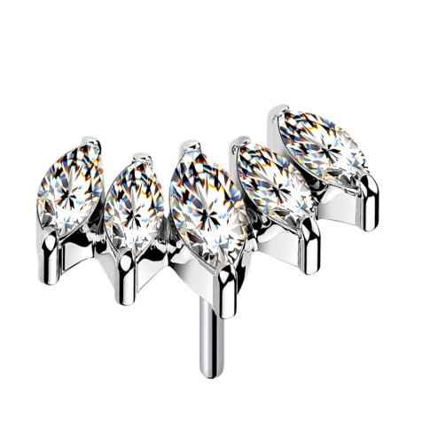 Threadless fan silver with five crystals silver