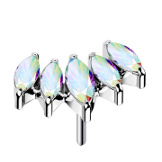 Threadless fan silver with five multicolor crystals