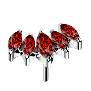 Threadless Fächer silber mit fünf Kristalle rot