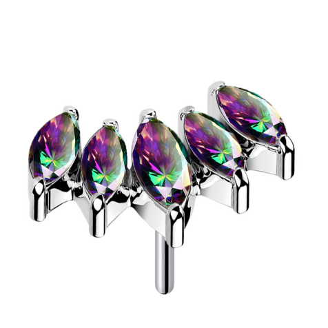 Threadless fan silver with five crystals dark multicolor