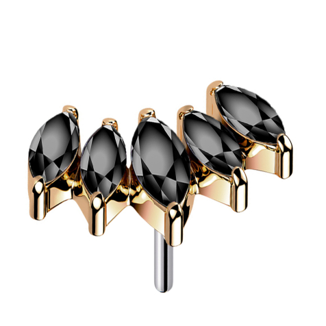 Threadless fan rose gold with five black crystals