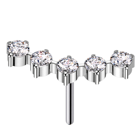 Threadless curved silver five round crystals silver