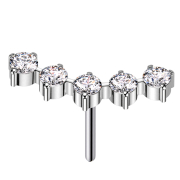 Threadless curved silver five round crystals silver