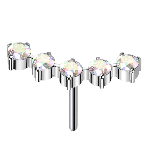 Threadless curved silver five round crystals multicolor