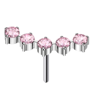 Threadless argento curvo cinque cristalli rotondi rosa