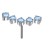 Threadless gebogen silber fünf runde Kristalle aqua