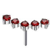 Threadless gebogen silber fünf runde Kristalle rot