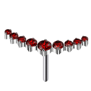 Threadless curved silver nine round crystals red