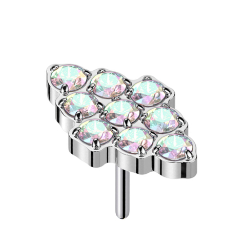 Threadless diamant argent cristaux multicolores