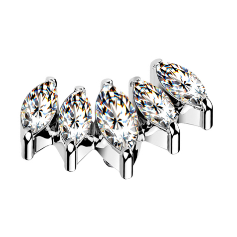 Silver Dermal Anchor Fan with Five Silver Crystals