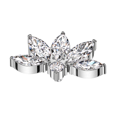 Anello cutaneo a forma di mezzo fiore di loto, argento con cristalli argentati