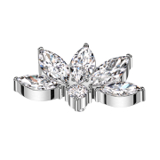 Dermal Anchor, Half Lotus Flower, Silver, Silver Crystals