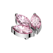Anello cutaneo argento con tre cristalli ovali rosa