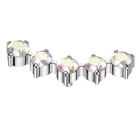 Dermal Anchor gebogen silber fünf runde Kristalle multicolor