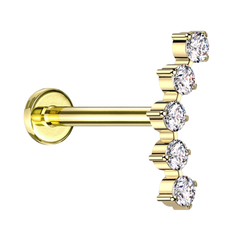 Micro labret internal thread gold-plated curved gold-plated five round crystals silver