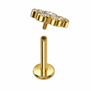 Micro labret con filettatura interna placcato oro, a ventaglio placcato oro con cinque cristalli argento