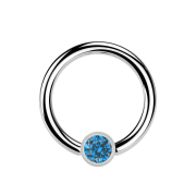 Micro Closure Ring silber Zylinder Kristall hellblau