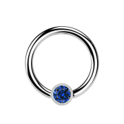 Micro Closure Ring silber Zylinder Kristall dunkelblau