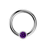Micro Closure Ring silber Zylinder Kristall violett