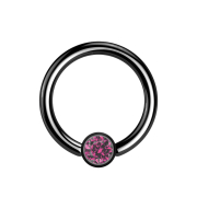 Micro Closure Ring schwarz Zylinder Kristall pink