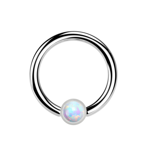 Micro Closure anneau argenté cylindre opale blanc