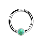 Micro Closure Ring silber Zylinder Opal grün
