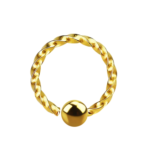 Micro Closure Ring vergoldet mit Kugel einseitig fixiert geflochten