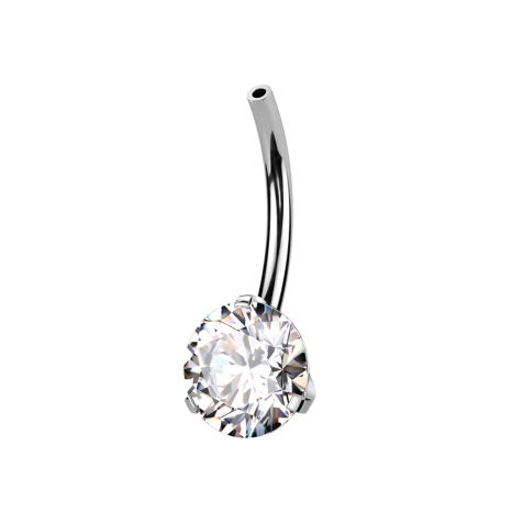 Threadless Bananen-Stab silber mit Kristall silber gefasst