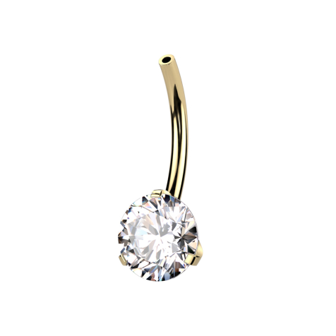 Bastoncino a banana senza filettatura placcato in oro con cristallo incastonato in argento