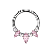 Micro segment ring hinged silver two oval crystals pink...