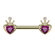 Barbell gold-plated with two attachments Heart crown...
