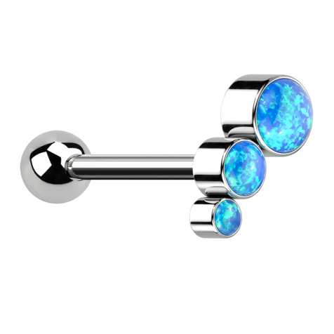 Micro Barbell Threadless silver with ball and descending three opals blue
