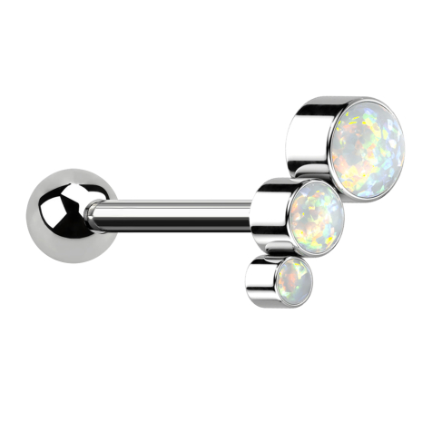 Micro Barbell Threadless argento con sfera e tre opali bianchi discendenti